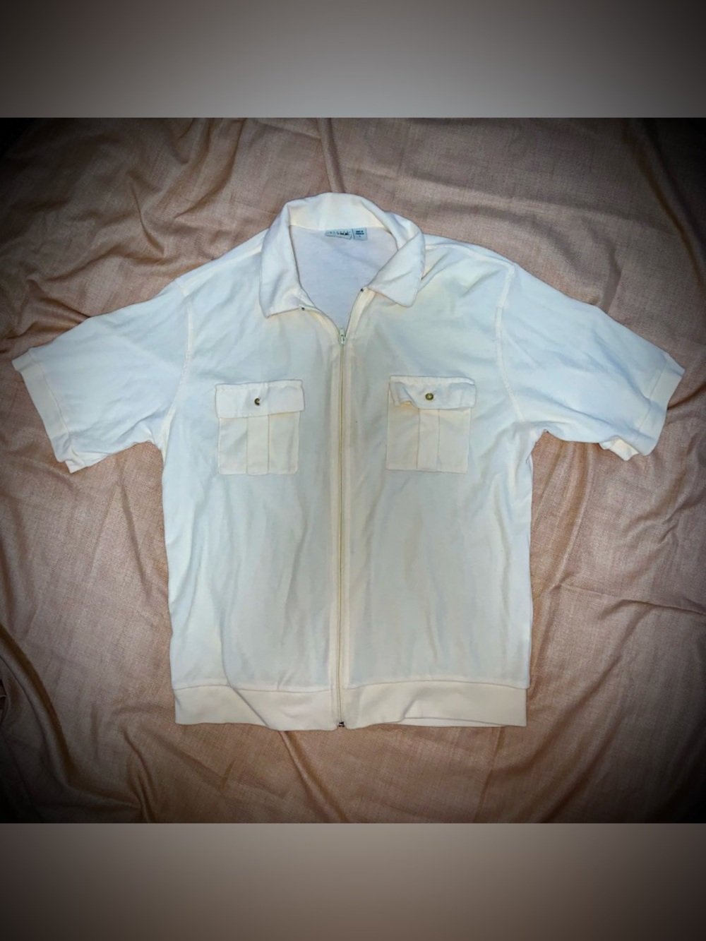 Duke Haband Men’s Vintage Full Zip Shirt Size Large Cream White/Canary Yellow